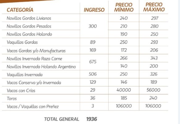 Plaza sostenida para el consumo liviano en el remate de La Ganadera en Ramírez