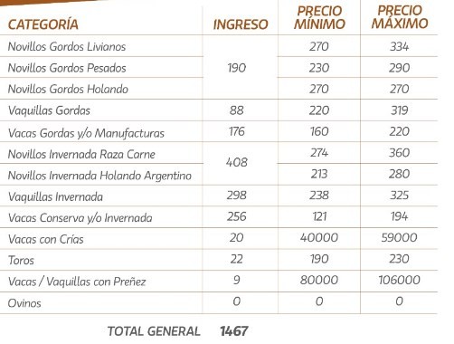 Plaza sostenida para el consumo liviano en el remate de La Ganadera en Ramírez