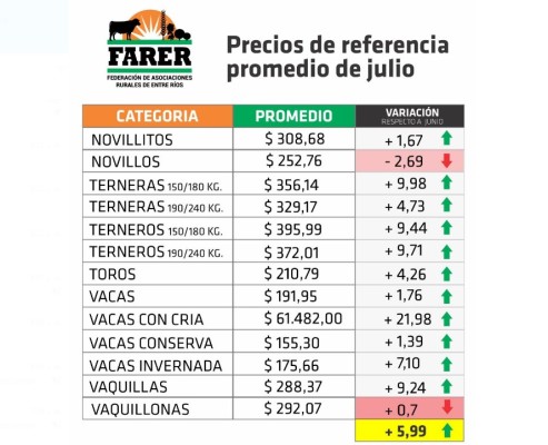 En julio se registró una recuperación de los precios de la hacienda en Entre Ríos