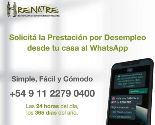 Trabajadores rurales podrán solicitar la prestación por desempleo por whatsapp