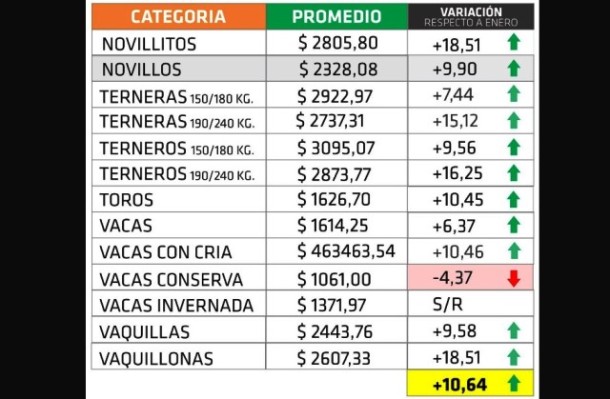 En febrero los precios de la hacienda en pie en Entre Ríos treparon más del 10%